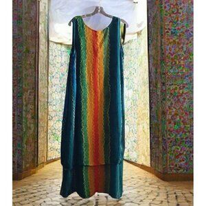 Vintage Boho Maxi Dress Pool Party Vacation Cruise XL Rainbow Colors Art Print
